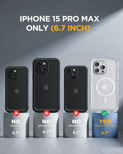 Miracase Magnetic for iPhone 15 Pro Max Case 6.7'' [Compatible with Magsafe] Full-Body Drop Proof Phone Case for iPhone 15 Pro Max with Built-in 9H Tempered Glass Screen Protector,Matte White