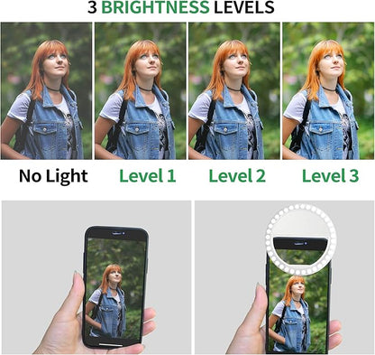 Selfie Ring Light, XINBAOHONG Rechargeable Portable Clip-on Selfie Fill Light with 36 LED for iPhone/Android Smart Phone Photography, Camera Video, Girl Makes up (White)
