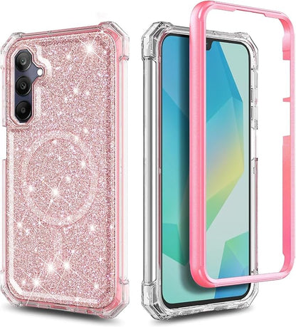 Designed for Samsung Galaxy A36-5G Phone Case, Magnetic Compatible with MagSafe, [Raised Corners Drop Protection] Shockproof Protective Bumper Cover (Glitter Rose Gold)