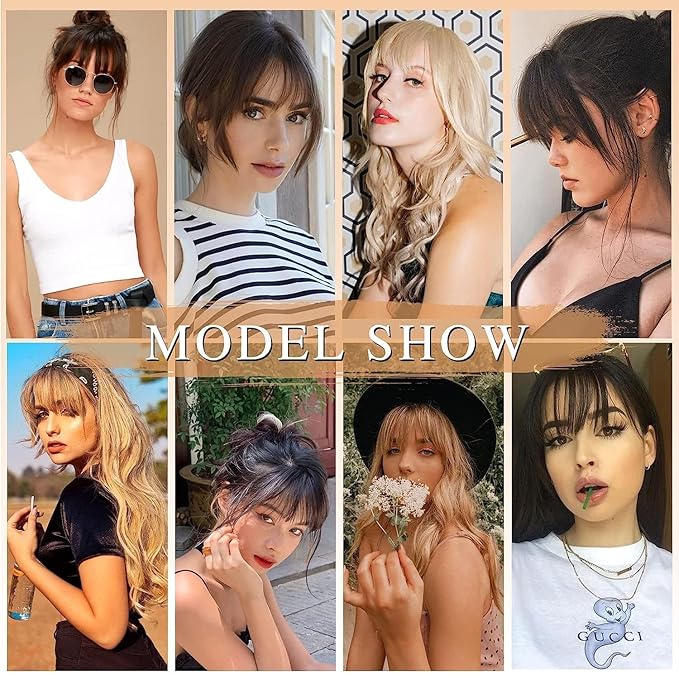 NAYOO Wispy Bangs Hair Clip -Blonde 100% Real Human Hair Clip in Bangs for Women Fringe with Temples Hairpieces for Daily Wear