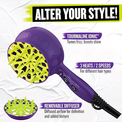 Bed Head Curls-in-Check 1875W Hair Diffuser Dryer | Great for Curly Hair, Reduce Frizz & Static | Diffuser Hair Dryer Enhances Natural Curl, Waves & Texture