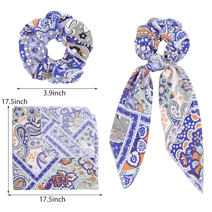 Paisley Scrunchie Scarfs Large Hair Bow Scrunchies Chiffon Hair Scarf Ties Long Tail Ponytail Holders Bandana Scrunchy Ribbons Fashion Hair Scarves Bows Bands Accessories for Women with 6PCS