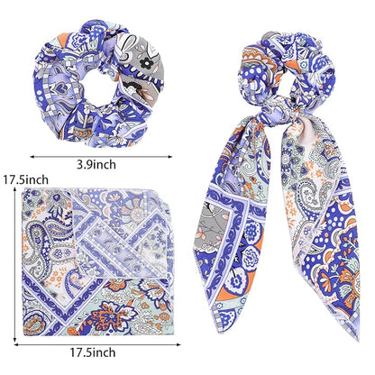 Paisley Scrunchie Scarfs Large Hair Bow Scrunchies Chiffon Hair Scarf Ties Long Tail Ponytail Holders Bandana Scrunchy Ribbons Fashion Hair Scarves Bows Bands Accessories for Women with 6PCS