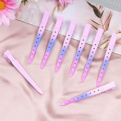 24 Packs Duck Bill Clips, Bantoye 3.35 Inches Rustproof Metal Alligator Curl Clips with Holes for Hair Styling, Hair Coloring, Matte Gradient Pink