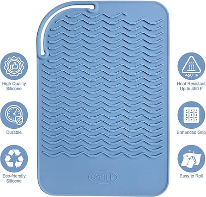 11" X 7.5" Large Heat Resistant Silicone Mat for Hair Styling Tools, Hair Straightener Pad, Curling Iron Mat, Flat Iron Mat, Hot Iron Holster Pad Counter Cover for Travel Vanity Salon