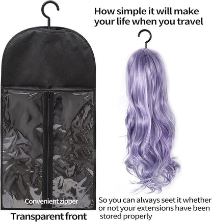 12PCS Hair Extension Holder Wig Storage Bags with Hanger for Multiple Wigs, Dust-proof Wig Hanger Hair Extension Storage Wig Bags for Hair Extensions, Wigs & Accessories