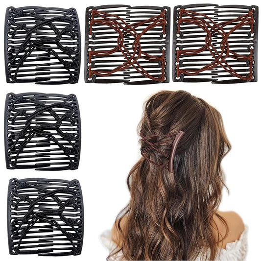 5 Pieces Stretchy Magic Comb Adjustable Elastic Clip for Women Girls No Crease Pins Vintage Bun Maker Hair Accessories for Curly Thick Wavy Ponytail