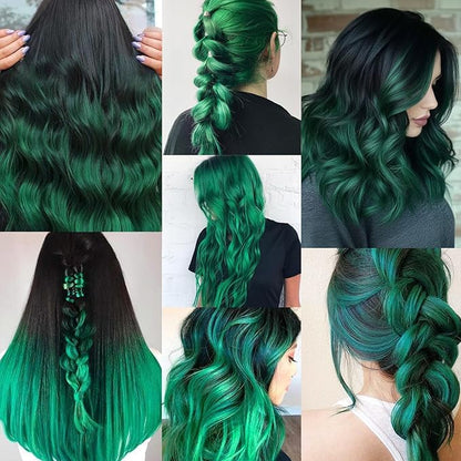 22 inch Colored Hair Extensions, Colorful Party Highlights Clip in Synthetic Hair Extensions, Color Long Straight Hairpieces for Girls Women Kids Favor Gift(10 PCS Dark Green)
