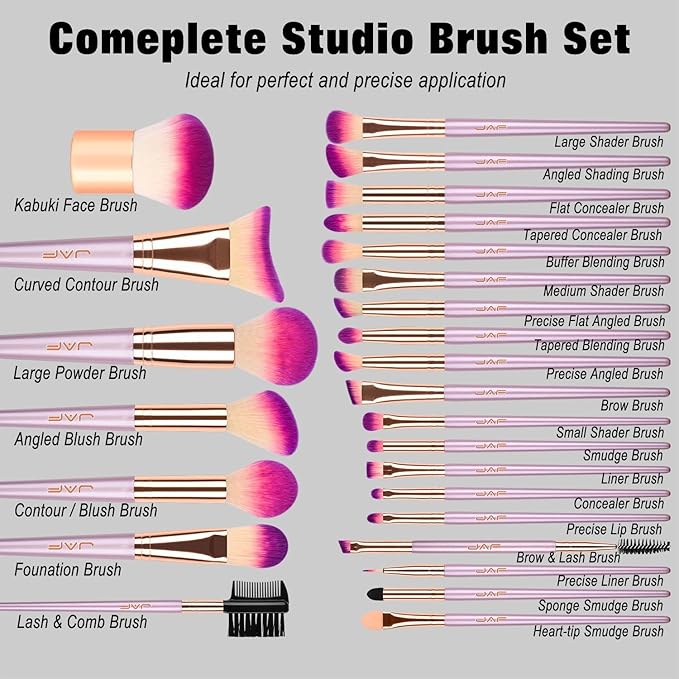 JAF Makeup Brush Set Professional 26 Pcs Synthetic Make Up Brushes with Case Bag