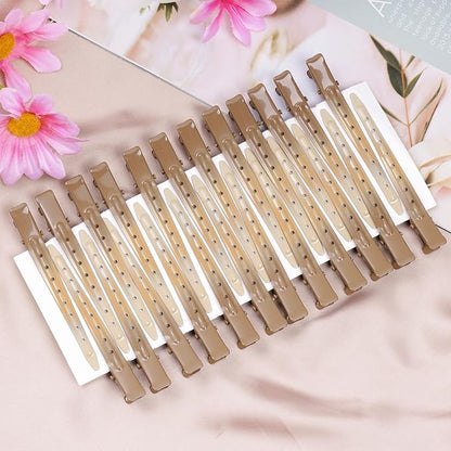 24 Packs Duck Bill Clips, Bantoye 3.35 Inches Rustproof Metal Alligator Curl Clips with Holes for Hair Styling, Hair Coloring, GS Brown