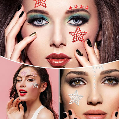 5 Pcs Face Gems Face Jewels, Self-Adhesive Hair Gems Festival Star Rhinestone Sticker for, Eye, Makeup, Body, Stick on Gem, Rave Accessories, Y2K Star Stickers for Women