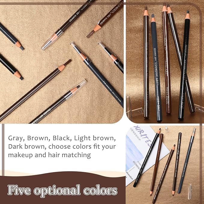 5pcs Microblading Pencil Waterproof Eyebrow Peel-off Pencil Pull Cord Microblading Supplies Brow Lamination Pencil Set For Marking Filling Outlining Eye Brow Liners In 5 Colors