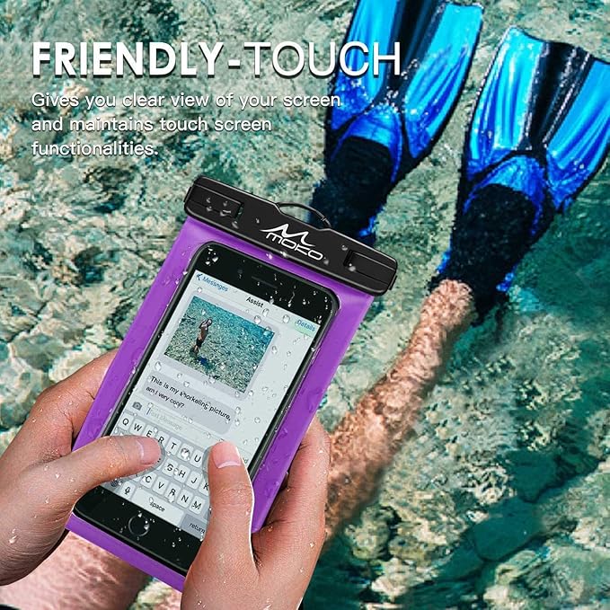 MoKo Waterproof Phone Pouch Holder, Underwater Cellphone Case Dry Bag with Lanyard Armband Compatible with iPhone 16 15 14 13 12 11 Pro Max X/Xr/Xs Max/SE 3, Samsung S24/S23/S21/S20/S10/S9, Purple