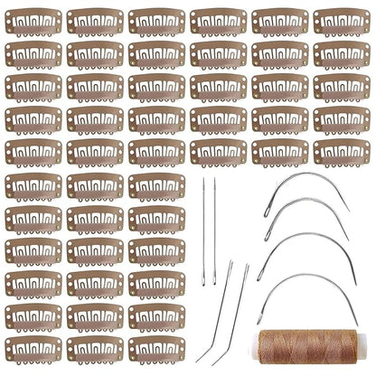 50Pcs 32mm Hairpieces Snap Clips U Shape Wig Clips for Hair Extensions Making Wig Accessories Set Tools (Light Brown)