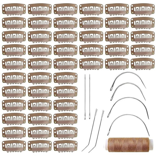 50Pcs 32mm Hairpieces Snap Clips U Shape Wig Clips for Hair Extensions Making Wig Accessories Set Tools (Light Brown)