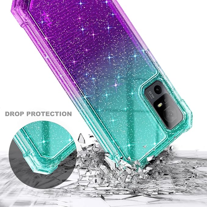 NZND Designed for TCL 40 XE 5G Case, TCL 40 X 5G with [Built-in Screen Protector], Full-Body Protective Shockproof Rugged Bumper Cover, Impact Resist Case (Crystal Aqua/Purple)