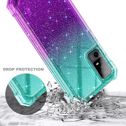 NZND Designed for TCL 40 XE 5G Case, TCL 40 X 5G with [Built-in Screen Protector], Full-Body Protective Shockproof Rugged Bumper Cover, Impact Resist Case (Crystal Aqua/Purple)