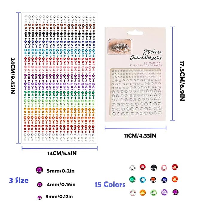 NOOEPC Face Gems Hair Gems, Self-Adhesive Face Jewels Eye Jewels Rhinestones 3/4/5/6 mm DIY Face Gems Stick on, Hair Body Rhinestones Gems Crystals Pearls for Face Eyes Makeup Body, Crafts