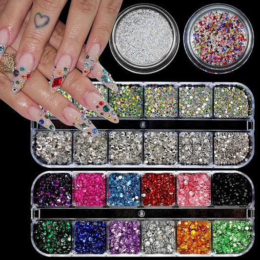 Nail Art Rhinestones Flatback Colorful Nail Charms Clear Crystal Rhinestones for Nails Design Gems Jewelry Accessories for Women Manicure Decorations Supplies