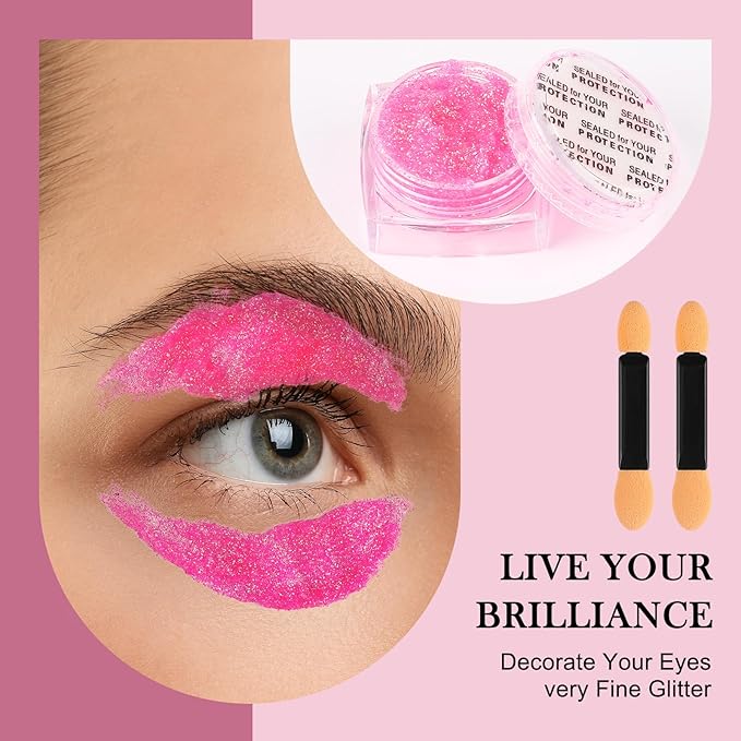 Glitter Body Face Hair Makeup Festival Gel, 6 Shapes Clear Pink Rave Glitter Face Pain Glitter Eyeshadow for Kids Women Girls Singer Concerts Festival Rave Accessories