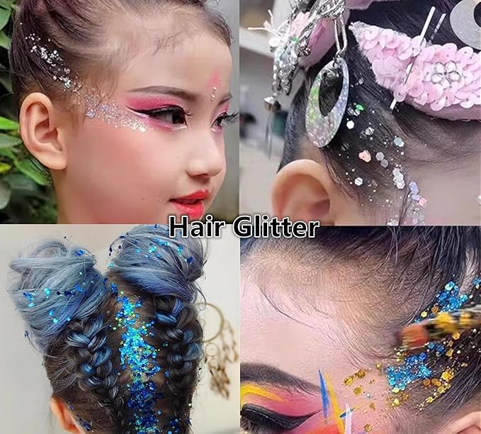 Go Ho Blue Face Body Glitter Gel,Singer Concerts Blue Face Paint Glitter Makeup,Holographic Chunky Sequins Glitters for Eye Lip Hair Nails,Festival Rave Accessories,52g