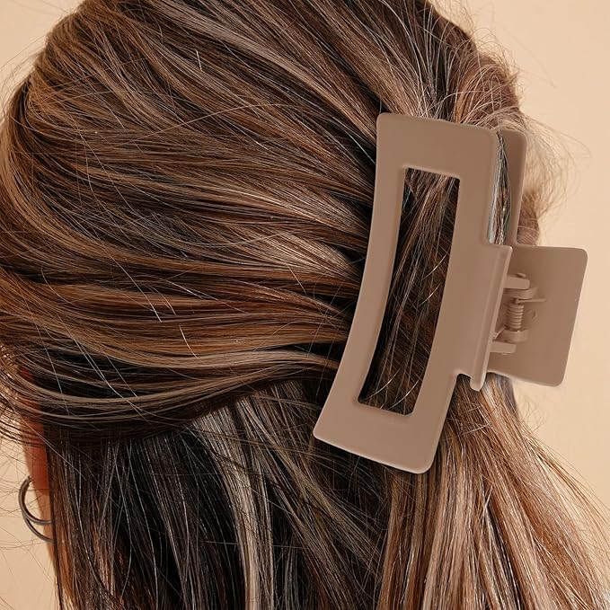 6 Pack Square Claw Clips for Women Girls, 3.5" Medium Non-slip Rectangular Matte Claws Strong Jumbo Hair Styling Accessories for Thin Hair, Wine Red