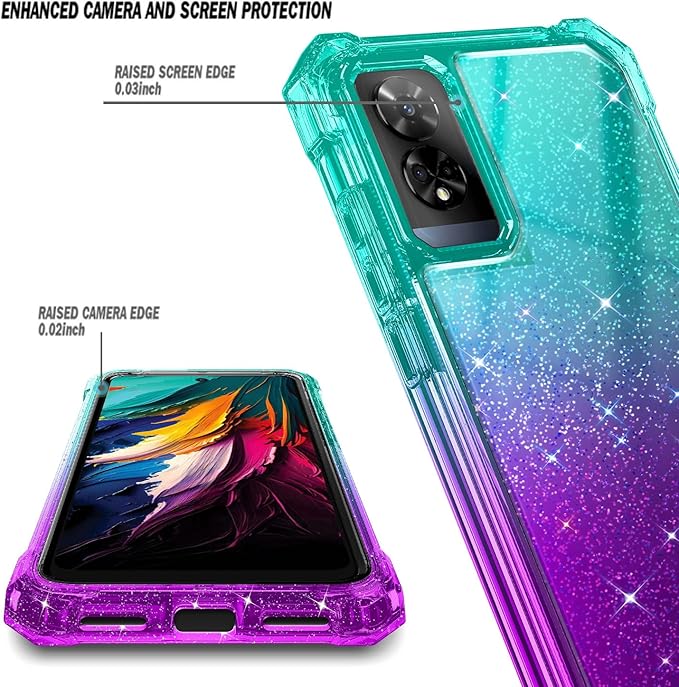 Designed for TCL 50 XE 5G Phone Case, 50 XE NXTPAPER 5G Case with Screen Protector, [Raised Corners Drop Protection] Full-Body Protective Shockproof Rugged Bumper Cover (Glitter Aqua/Purple)