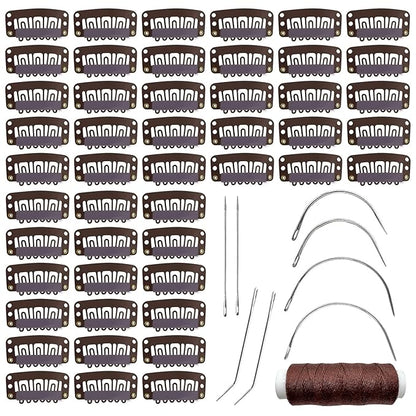 50Pcs 32mm Hairpieces Snap Clips U Shape Wig Clips for Hair Extensions Making Wig Accessories Set Tools (Brown)