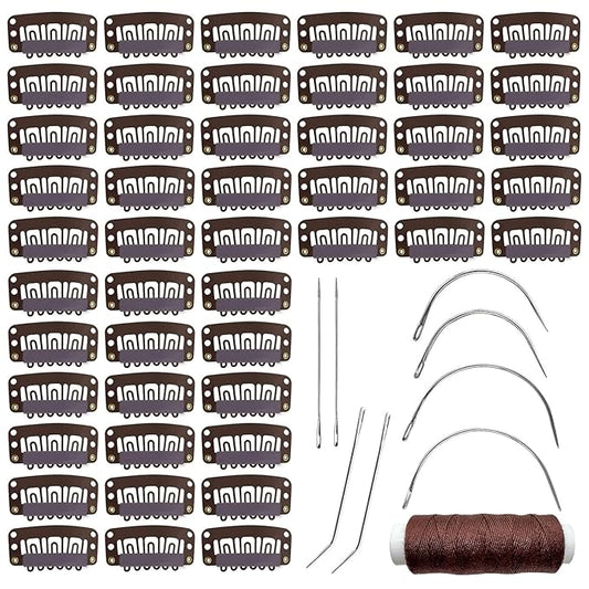 50Pcs 32mm Hairpieces Snap Clips U Shape Wig Clips for Hair Extensions Making Wig Accessories Set Tools (Brown)