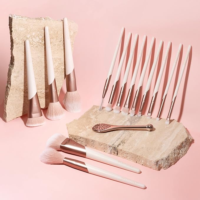 EcoTools Luxe Natural Elegance Professional Face Makeup & Foundation Brush Set, Premium Brush Kit For Face, Cheek, & Eye Makeup, Synthetic Makeup Brushes, Vegan & Cruelty-Free, 5 Piece Set