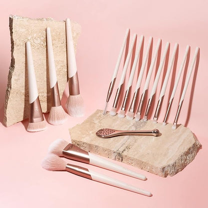 EcoTools Luxe Natural Elegance Professional Face Makeup & Foundation Brush Set, Premium Brush Kit For Face, Cheek, & Eye Makeup, Synthetic Makeup Brushes, Vegan & Cruelty-Free, 5 Piece Set