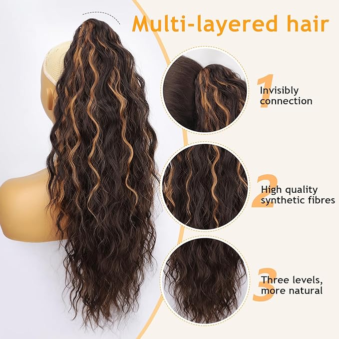 ORSUNCER Ponytail Extension Claw 26" Curly Pony Tail Clip in Claw Hair Extensions Fluffy Natural Looking Synthetic Hairpiece for Women