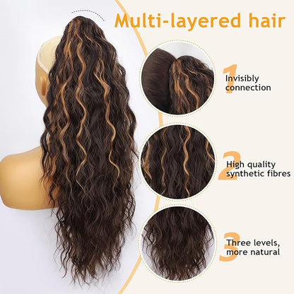 ORSUNCER Ponytail Extension Claw 26" Curly Pony Tail Clip in Claw Hair Extensions Fluffy Natural Looking Synthetic Hairpiece for Women