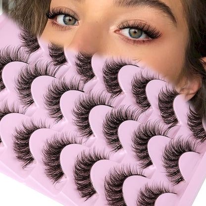 Newcally Lashes Mink False Eyelashes Natural Look Wispy Clear lash Band Fake Eyelashes Volume 3D Curly Strip Volume Cat Eye Lashes Pack 14 Pairs