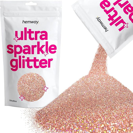 Hemway Premium Multi Purpose Glitter Dust Powder 100g / 3.5oz Arts & Crafts Wine Glass Decoration Weddings Cards Flowers Cosmetic Face Eye Body Nails Skin Hair (Rose Gold Holographic)
