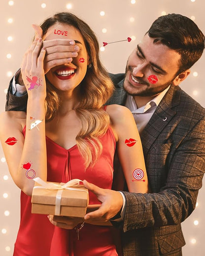 Heart Temporary Tattoos for Kids, 12 Sheets Love Confession Decorations for Classroom Girls Boys School Class Bday, 113pcs Pattern for Festivals and Parties (Red - Love)