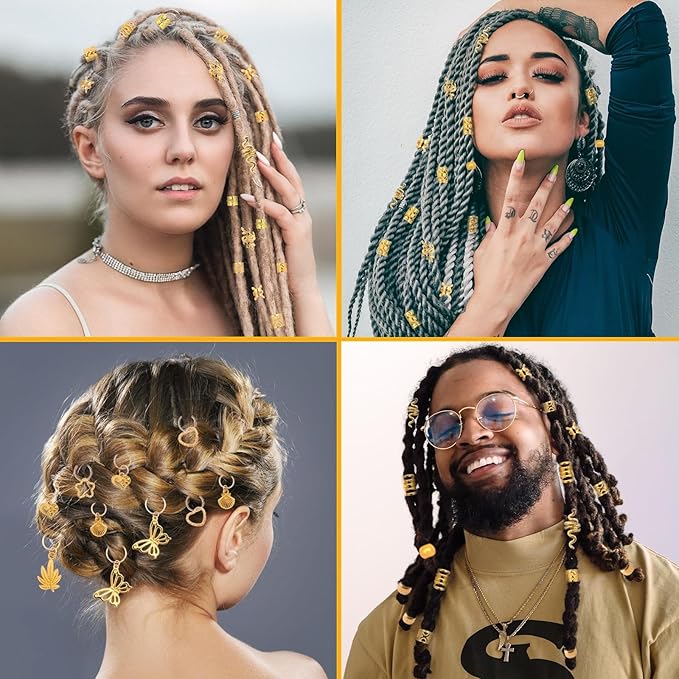236PCS Gold Hair Accessories Set: Jewelry, Charms, Rings and Cuffs for Braids, Dreadlocks, Loc Styles and Rave Hair Styling