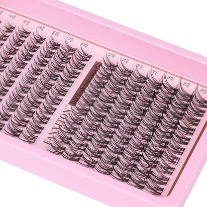 Natural Lash Extension Kit 8-16mm Lash Clusters Wispy Eyelash Clusters Sweatproof Lash Clusters C Cluster 144pcs with Bond and Seal Lash Glue and Eyelash Extension Tweezers DIY at Home