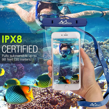 MoKo Waterproof Phone Pouch [3 Pack], Underwater Clear Phone Case Dry Bag with Lanyard Compatible with iPhone 13 Mini/12/11 Pro Max, X/Xr/Xs, SE 3/2, Samsung S21/S9, Note 10, Indigo+Army Green+Black