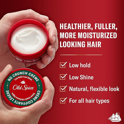 Old Spice No Crunch Crème, Hair Styling Crème for Men, Low Hold with Low Shine, 2.22 oz