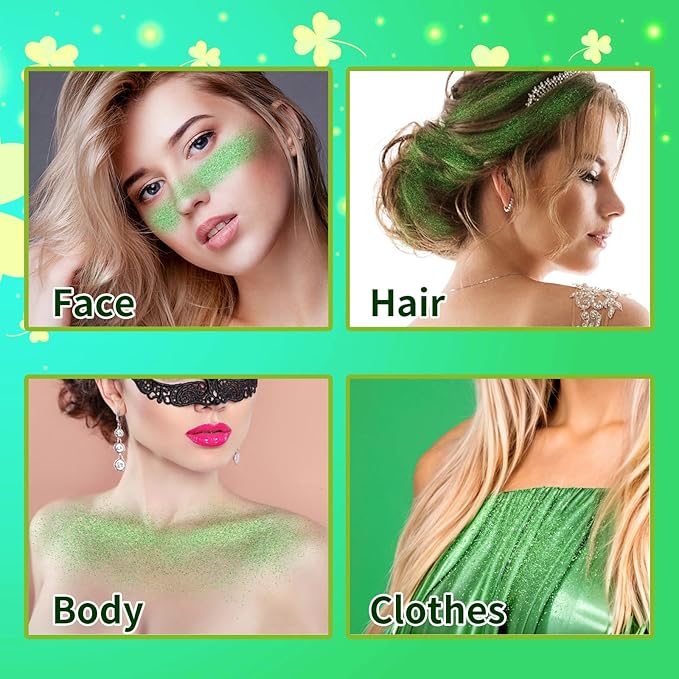 MEICOLY Green Hair Body Glitter Spray for St Patricks Day,Green Hairspray,Fine Glitter for Clothes,Loose Shimmer Spray for Festival Rave,Stage Performance,25g