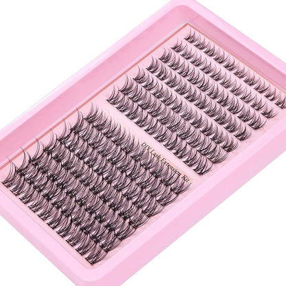 Natural Lash Extension Kit 8-16mm Lash Clusters Wispy Eyelash Clusters Sweatproof Lash Clusters C Cluster 144pcs with Bond and Seal Lash Glue and Eyelash Extension Tweezers DIY at Home
