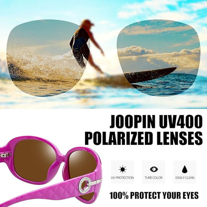 Joopin Big Womens Sunglasses Polarized Trendy Sun Glasses Large Rectangle UV Protection Rhinestone Sunnies