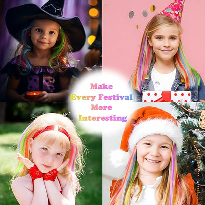 12 PCS Colorful Hair Extensions Clip in, 20 Inch Colored Hair Accessories, Party Highlights Long Straight Synthetic Hairpieces for Women Kids Girls (Rainbow)