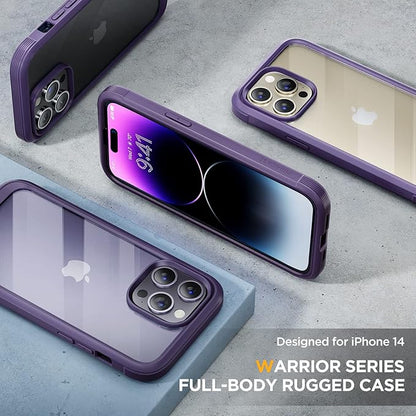 Miracase Glass Series for iPhone 14 Pro Case 6.1 Inch, Full-Body Protective Anti Slippery Case with Built-in 9H Tempered Glass Screen Protector, with Camera Lens Protector (Purple)