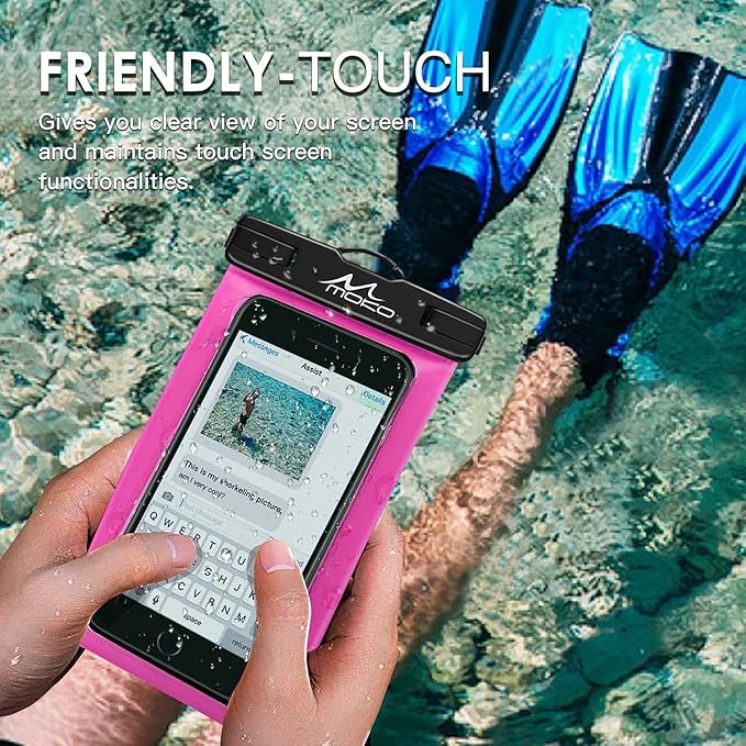 MoKo Waterproof Phone Pouch Holder 2Pack, Underwater Cellphone Case Dry Bag with Lanyard Armband Compatible with iPhone 16 15 14 13 12 11 Pro Max X/Xr/Xs/SE 3, Samsung S24/S23/S21/S10, Black+Magenta