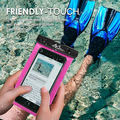 MoKo Waterproof Phone Pouch Holder 2Pack, Underwater Cellphone Case Dry Bag with Lanyard Armband Compatible with iPhone 16 15 14 13 12 11 Pro Max X/Xr/Xs/SE 3, Samsung S24/S23/S21/S10, Black+Magenta