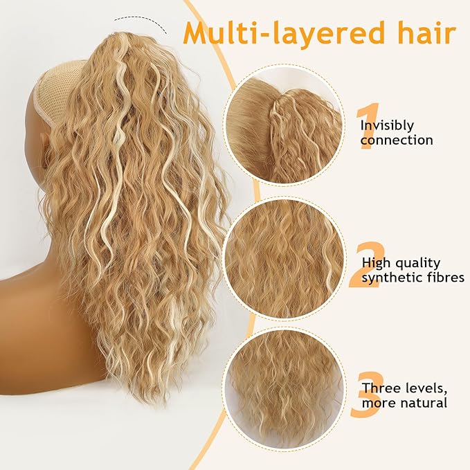ORSUNCER Ponytail Extension Claw 18" Curly Pony Tail Clip in Claw Hair Extensions Fluffy Natural Looking Synthetic Hairpiece for Women