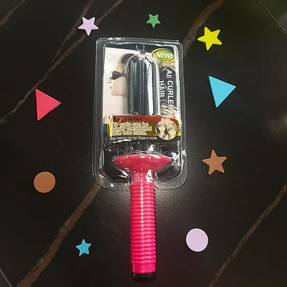 Curly Hair Styler Tool, 17 Teeth Curling Roll Comb - Rose red+Black, Hair Salon Professional Curling Brush for Home Use