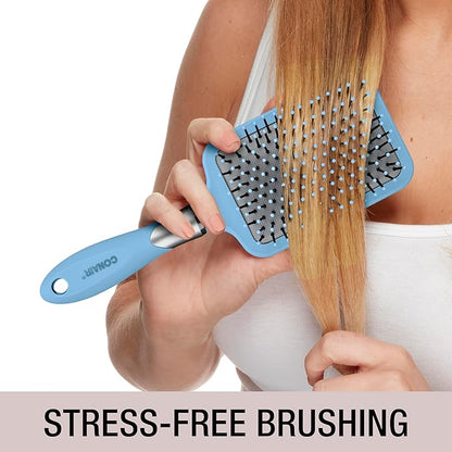 Conair Velvet Touch Paddle Cushion hair brush - Detangling hairbrush - curly or straight styles - men or women - detangler - features soft touch handle - Sky Blue